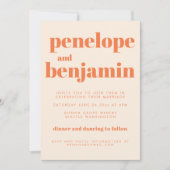 オレンモダンジレトロ結婚タイポグラフィ 招待状 (正面)