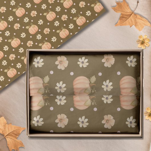 オレンモダンジ水彩かぼちゃ花柄 薄葉紙