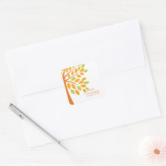 オレンモダンジ秋ツリー結婚ズスクエアステッカー スクエアシール (封筒)