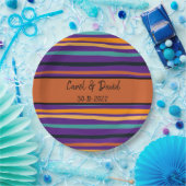 オレンモダンジ紫ストライプのハロウィン結婚ズ ペーパープレート (パーティー)