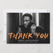 オレンモダンジ絵を描（ばちゃばちゃ）跳ねる写真卒業 サンキューカード (正面)