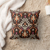 オレンモダンジ茶ガーリーイカットの部族模様 クッション (ブランケット)