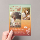 オレンモダンジ蝶の写真卒業パーティー アクリル招待状 (インサイチュ (ポータブル))