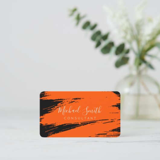 オレンモダンジ赤黒ブラシストローク絵を描 名刺 (スタンド正面)