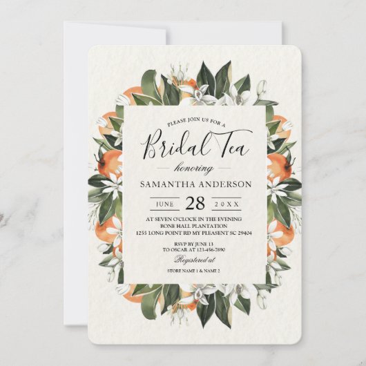 オレンモダンジ&フラワーウォーターカラーフレーム 招待状 (正面)