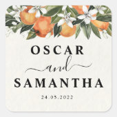 オレンモダンジ&フラワーウォーターカラー スクエアシール (正面)