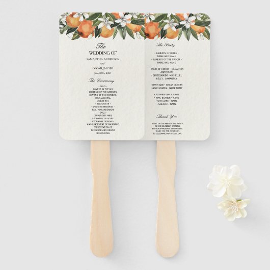 オレンモダンジ&フラワーウォーターカラー ハンドファン (正面&裏面)