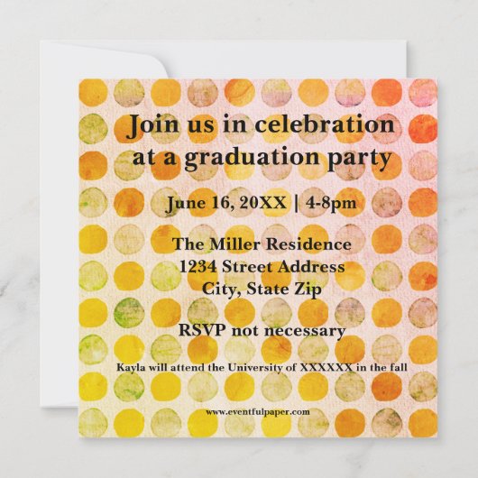 オレンモダンジ&金ゴールドドット – 卒業発表 招待状 (裏面)