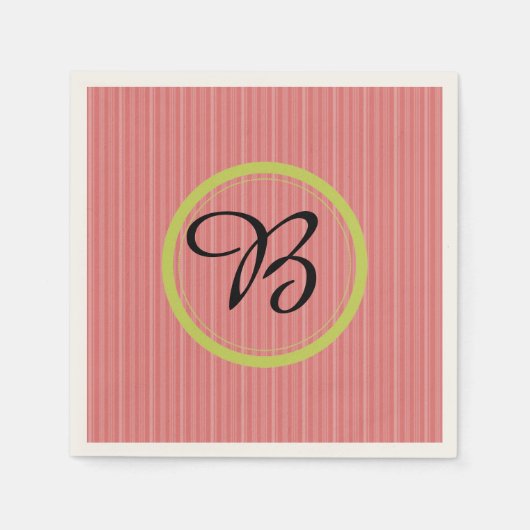 オレンモダンストライプのジモノグラムの紙ナプキンス スタンダードカクテルナプキン (正面)