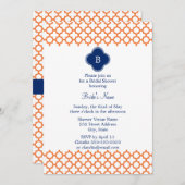 オレンモノグラムのジ王室のブルークローバーブライダル 招待状 (正面/裏面)