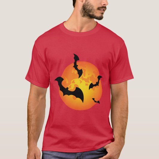オレン不気味ジハロウィーンフルムーンこうもり Tシャツ (正面)