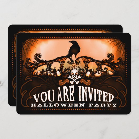 オレン不気味ジ&ブラックレーヴンハローウィンパーティ招待状 招待状 (正面/裏面)