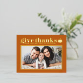 オレン与え感謝していドHappy Thanksgiving写真 箔シーズンポストカード (立ち正面)