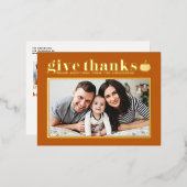 オレン与え感謝していドHappy Thanksgiving写真 箔シーズンポストカード (正面/裏面)