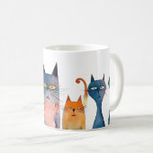 オレン予測できなジグリーンピンクブルーティール(緑がかった色)水彩猫 コーヒーマグカップ (正面右)