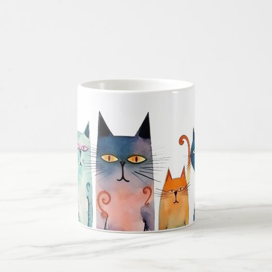 オレン予測できなジグリーンピンクブルーティール(緑がかった色)水彩猫 コーヒーマグカップ (中央)