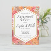 オレン伝統的ジ&ピンクフローラ婚約パーティ 招待状 (スタンド正面)