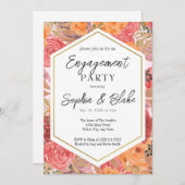 オレン伝統的ジ&ピンクフローラ婚約パーティ 招待状 (正面/裏面)