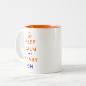 オレン保ジ文字&カボチャで落ち着いて怖い ツートーンマグカップ (正面左)