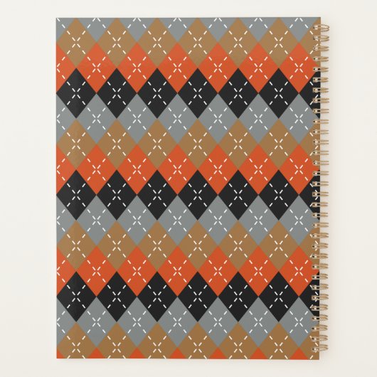 オレン名門私立校風のアーガイルジググレーブラックブラウンパーソナライズされた プランナー手帳 (裏面)