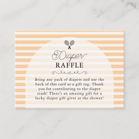 オレン名門私立校風のジテニスベビーシャワーおむつラッフル エンクロージャーカード (正面)