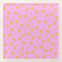 オレン名門私立校風のジピンクのヒッピー花柄 ガラスコースター