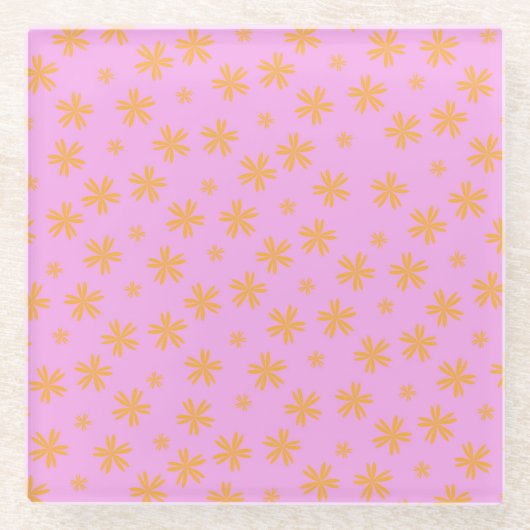 オレン名門私立校風のジピンクのヒッピー花柄 ガラスコースター (正面)