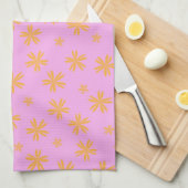 オレン名門私立校風のジピンクのヒッピー花柄 キッチンタオル (四つ折り)