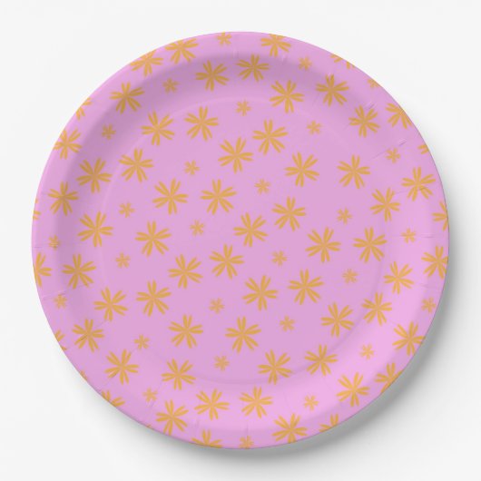 オレン名門私立校風のジピンクのヒッピー花柄 ペーパープレート (正面)