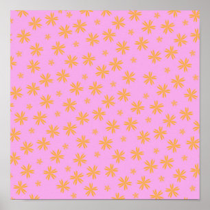 オレン名門私立校風のジピンクのヒッピー花柄 ポスター
