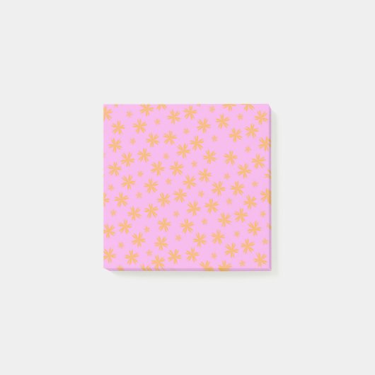オレン名門私立校風のジピンクのヒッピー花柄 ポストイット (正面)