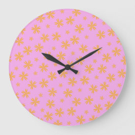 オレン名門私立校風のジピンクのヒッピー花柄 ラージ壁時計