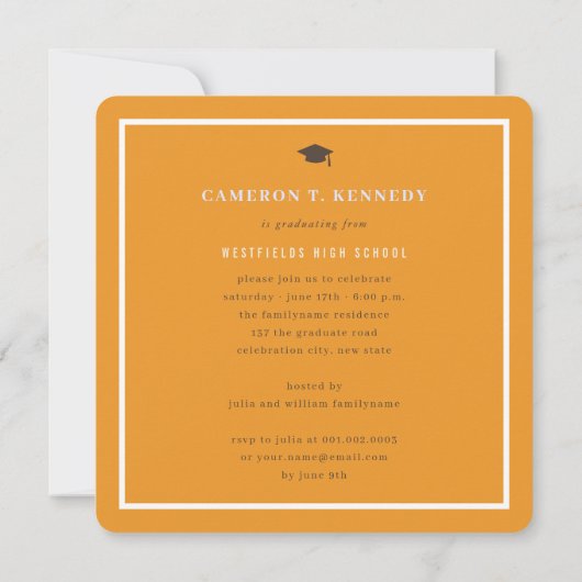 オレン名門私立校風のジピンストライプ写真卒業パーティー 招待状 (裏面)