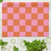 オレン市松模様にジとピンク キッチンタオル (折り畳み)
