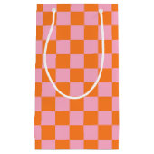 オレン市松模様にジとピンク スモールペーパーバッグ (正面)
