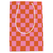 オレン市松模様にジとピンク ミディアムペーパーバッグ (正面)