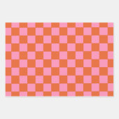 オレン市松模様にジとピンク ラッピングペーパーシート (正面)