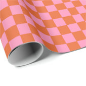 オレン市松模様にジとピンク ラッピングペーパー (ロールコーナー)