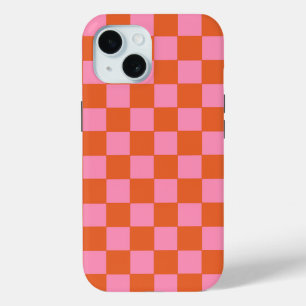 オレン市松模様にジとピンク iPhone 15ケース