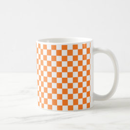 オレン市松模様にジとホワイト コーヒーマグカップ