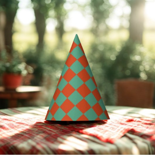 オレン市松模様にジ&グリーンレトロシックバースデーパーティー パーティーハット