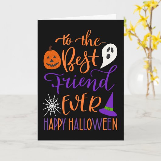 オレン最高のジとパープルでの友人のハロウィーン カード (黄色い花)