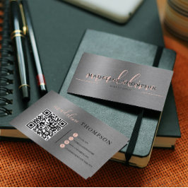 オレン淡い色のジ金属ブラシ鋼スクリプトQRコード 名刺