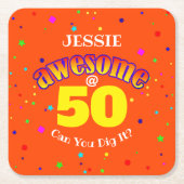 オレン素晴らしジ50番誕生日 スクエアペーパーコースター (正面)