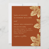 オレン素朴ジと金ゴールドの結婚葉 招待状 (正面)