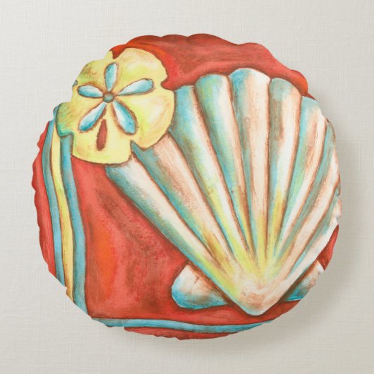 オレン素朴ジの貝 ラウンドクッション (正面)
