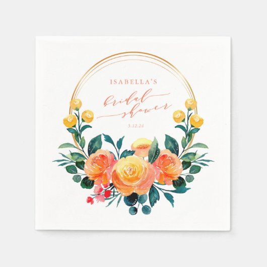 オレン素朴ジウォーターカラーフローラブライダルシャワー スタンダードカクテルナプキン (正面)