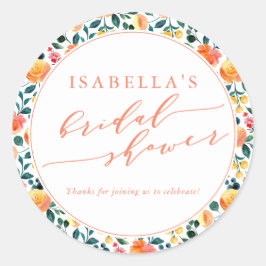 オレン素朴ジウォーターカラーフローラブライダルシャワー ラウンドシール