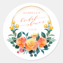 オレン素朴ジウォーターカラーフローラブライダルシャワー ラウンドシール