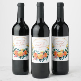 オレン素朴ジウォーターカラーフローラブライダルシャワー ワインラベル